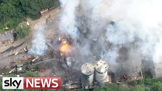 Bosley Wood Flour Mills Explosions  Aerial Footage From Cheshire [upl. by Akinimod]