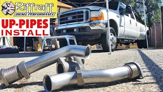 2001 F350 73  RiffRaff UpPipes Install  Stock up pipes leaking and falling apart JUNK SP [upl. by Eve]