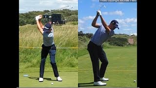 Justin Thomas golf swing  Long Iron faceon amp downtheline July 2017 [upl. by Amorita]